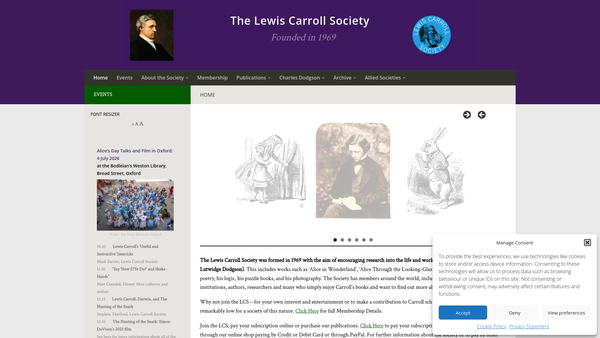 Screenshot of the The Lewis Carroll Society website