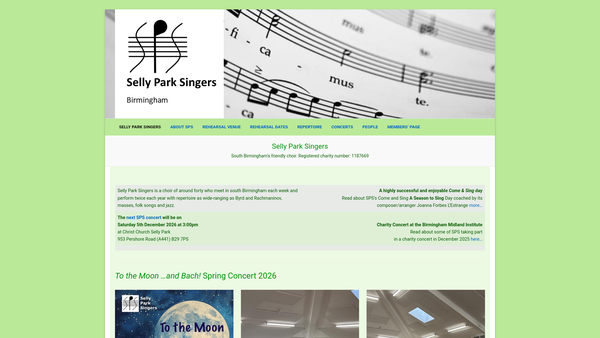 Screenshot of the Selly Park Singers website