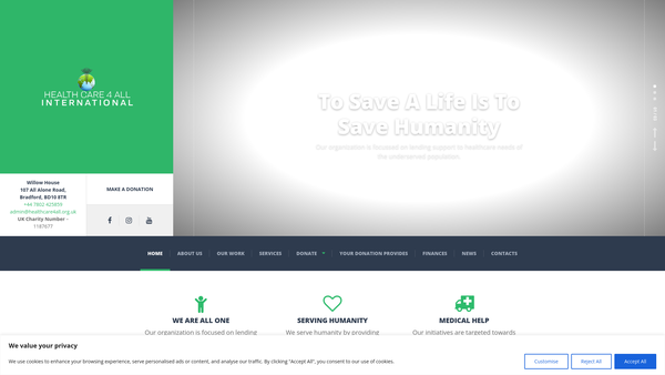 Screenshot of the Health Care 4 All International (Hc4ai) website