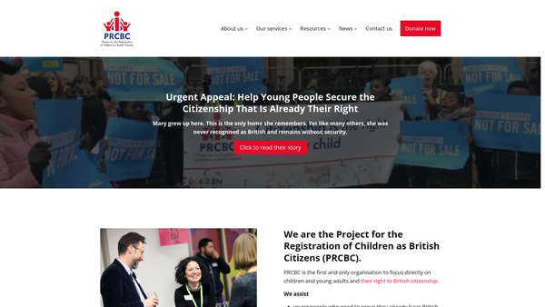 Screenshot of the Project For The Registration Of Children As British Citizens website