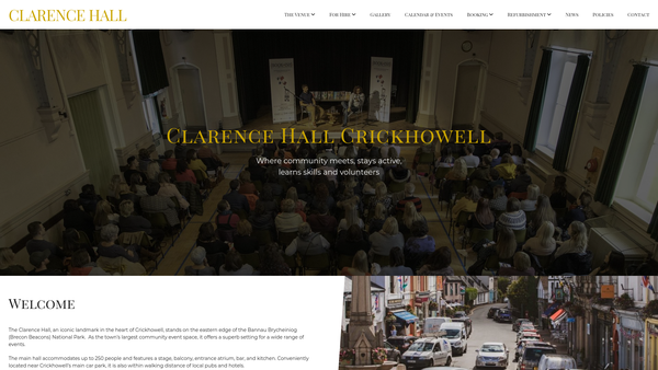 Screenshot of the The Clarence Hall Crickhowell website