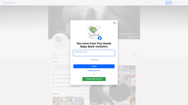 Screenshot of the Tiny Hands Baby Bank Yorkshire website