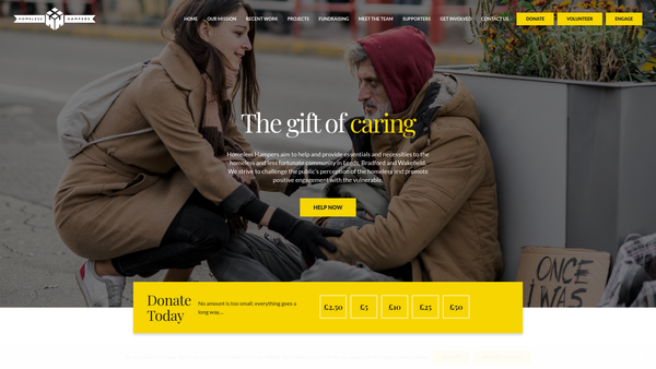 Screenshot of the Homeless Hampers website