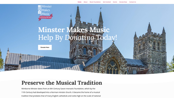 Screenshot of the Wimborne Minster Musical Heritage Trust website