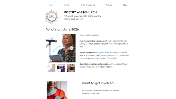 Screenshot of the Poetry Whitchurch website