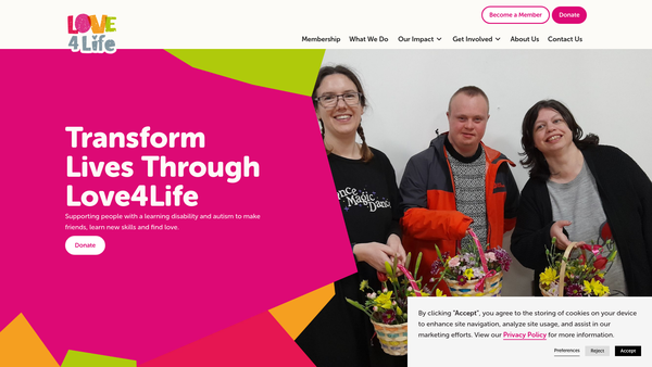 Screenshot of the Love4life website