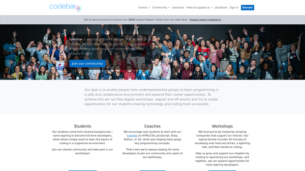 Screenshot of the Codebar website
