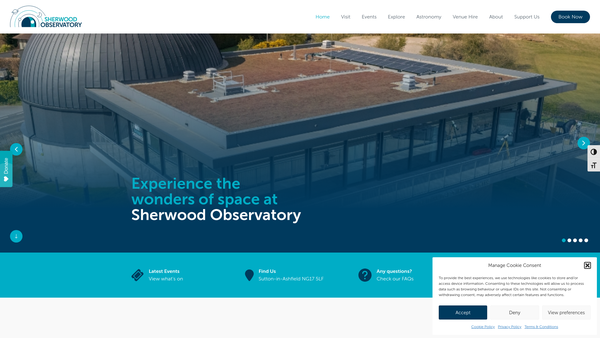 Screenshot of the Mansfield And Sutton Astronomical Society CIO website