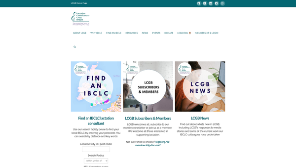 Screenshot of the Lactation Consultants Of Great Britain website