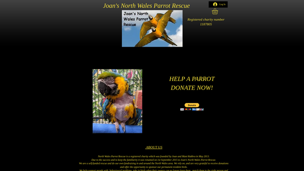 Screenshot of the Joan's North Wales Parrot Rescue website
