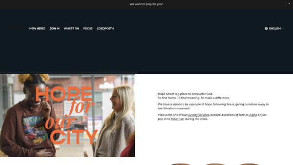 Screenshot of the Hope Street Wrexham website