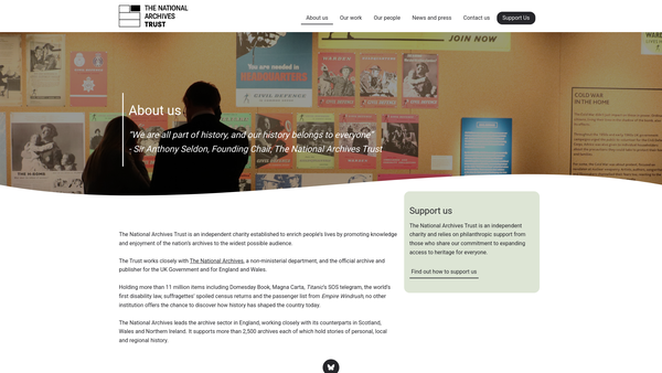 Screenshot of the The National Archives Trust website