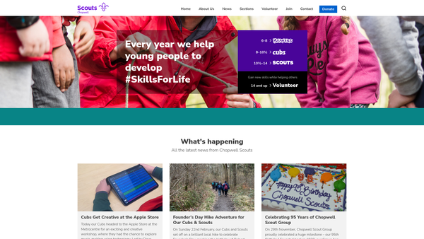 Screenshot of the 1st Chopwell Scout Group website