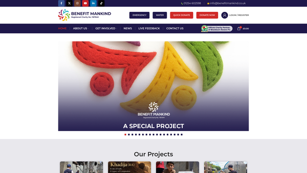 Screenshot of the Benefit Mankind Ltd website