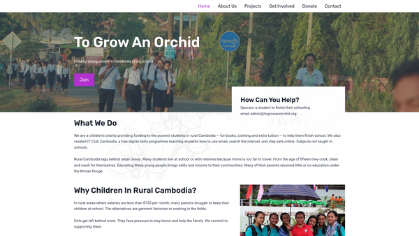 Screenshot of the To Grow An Orchid website