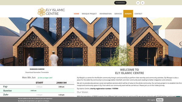 Screenshot of the Ely Islamic Centre website