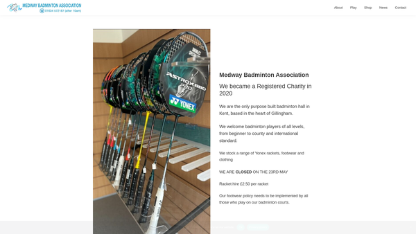 Screenshot of the The Medway Badminton Association Limited website