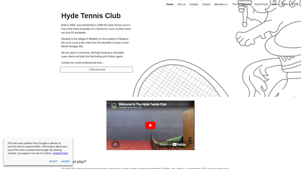 Screenshot of the The Hyde Tennis Club Limited website