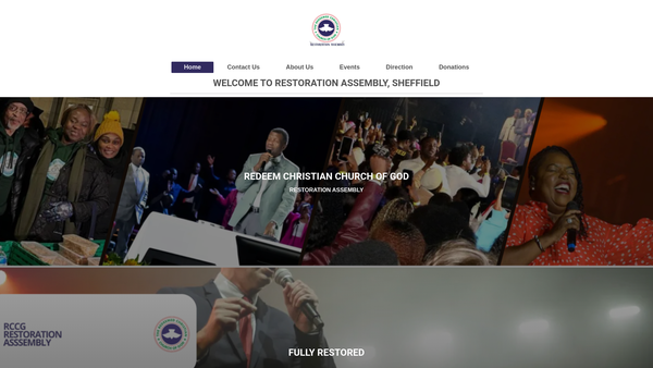 Screenshot of the The Redeemed Christian Church Of God The Restoration Assembly Sheffield website