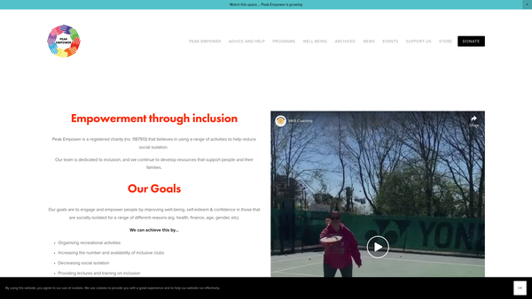 Screenshot of the Peak Empower website