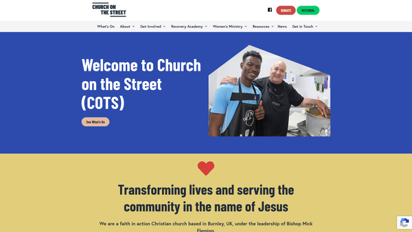Screenshot of the Church On The Street Ministries website