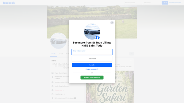 Screenshot of the St Tudy Village Hall website