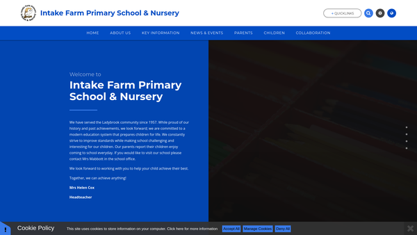 Screenshot of the Intake Farm PTFA website