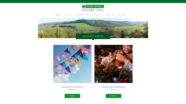 Screenshot of the Hope Mansell Village Hall website