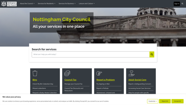 Screenshot of the City Of Nottingham Historic Buildings Limited website