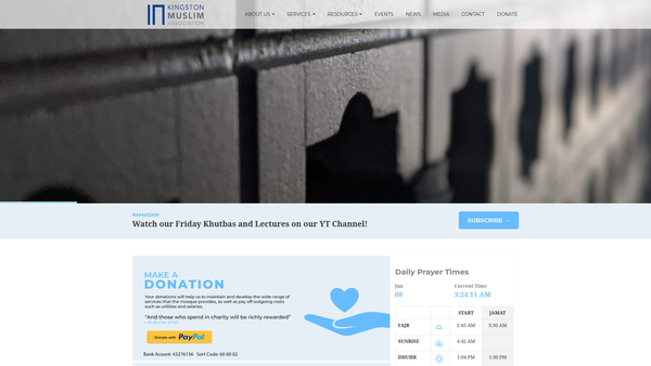 Screenshot of the Kingston Muslim Association website