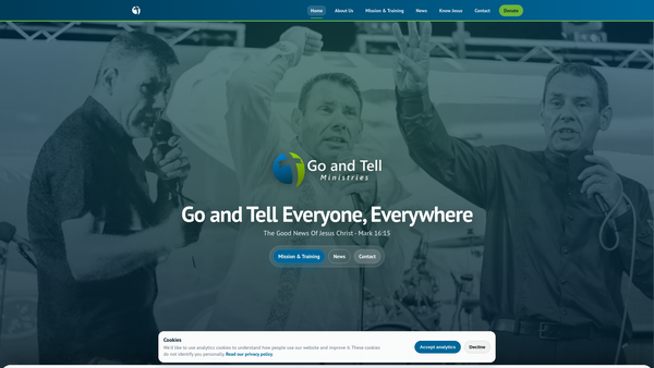 Screenshot of the Go And Tell Ministries website
