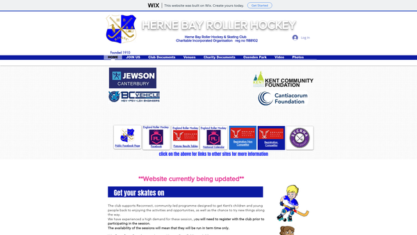 Screenshot of the Herne Bay Roller Hockey And Skating Club website