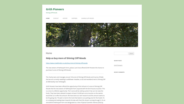 Screenshot of the Grith Pioneers website
