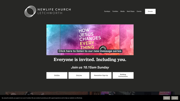 Screenshot of the New Life Church Letchworth CIO website