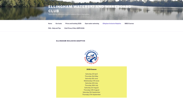 Screenshot of the Ellingham Inclusive Water Ski And Wakeboard website
