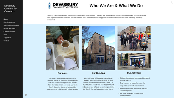 Screenshot of the Dewsbury Community Outreach website