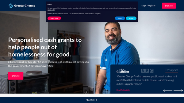 Screenshot of the Greater Change Foundation website