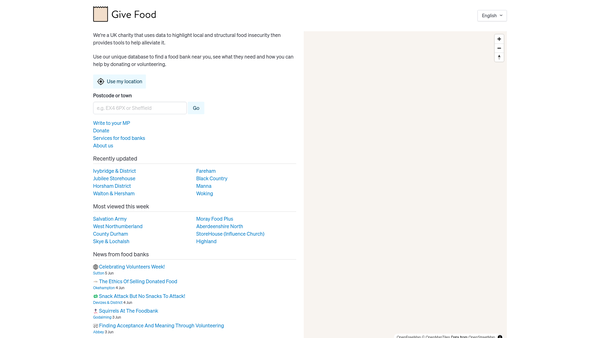 Screenshot of the Give Food website