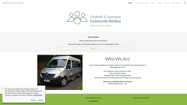Screenshot of the Gosforth And Jesmond Community Minibus website