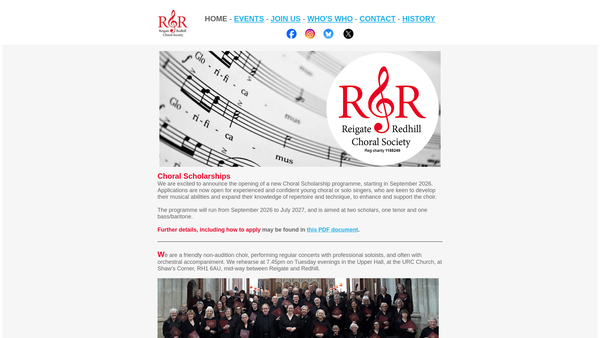 Screenshot of the Reigate And Redhill Choral Society CIO website