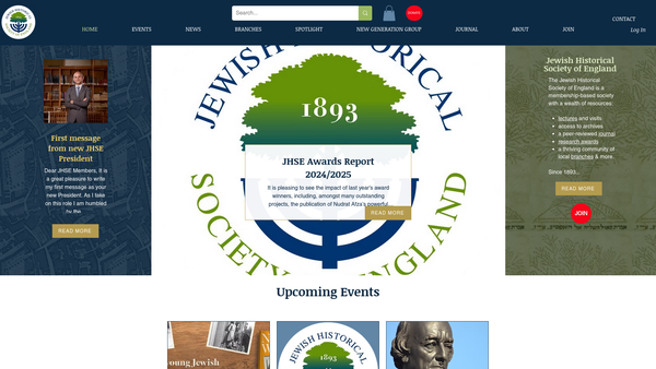 Screenshot of the Jewish Historical Society Of England CIO website
