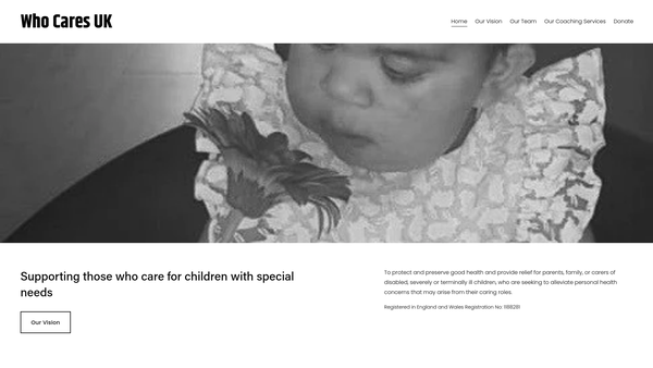 Screenshot of the Who Cares UK website