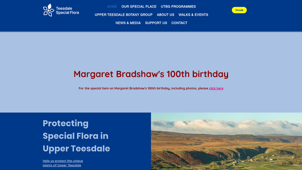 Screenshot of the Dr M E Bradshaw's Teesdale Special Flora Research & Conservation Trust website
