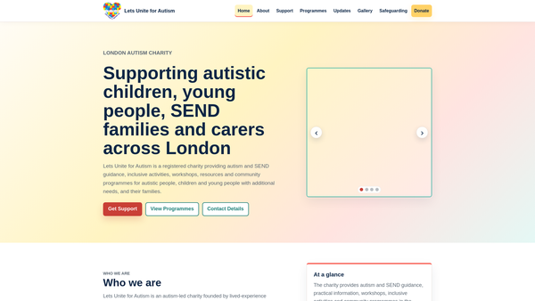 Screenshot of the Lets Unite For Autism Limited website