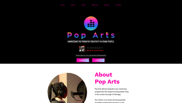 Screenshot of the Pop Arts website