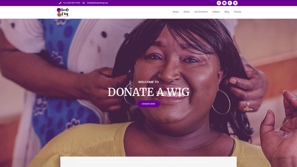 Screenshot of the Donate A Wig website