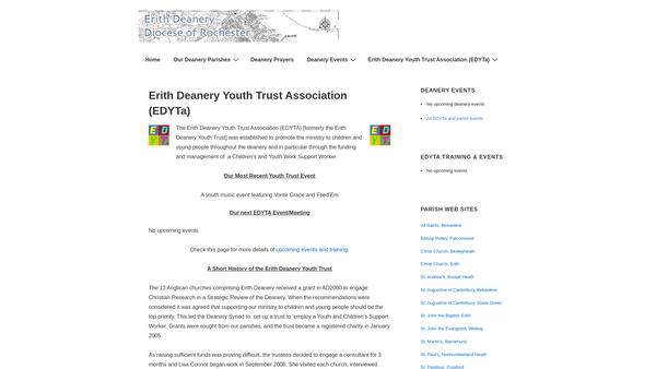 Screenshot of the Erith Deanery Youth Trust Association website