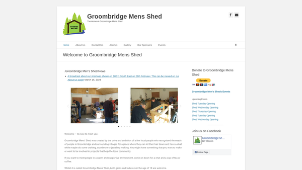 Screenshot of the Groombridge Men's Shed website