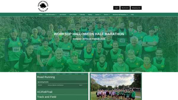 Screenshot of the Worksop Harriers & Athletics Club website