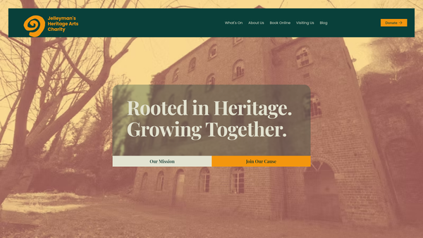 Screenshot of the Jelleyman’s Heritage Arts Charity website